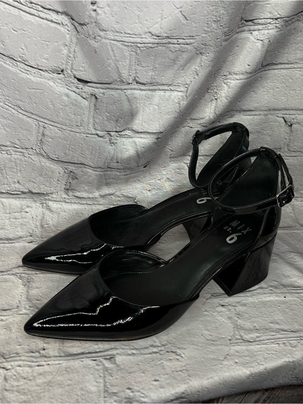 Cruella Glossy Black Corporate Goth Dark Academia D’Orsay Block Heel Pumps Sz 9‎